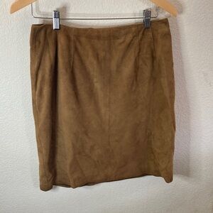 Joseph Abboud Italian Tan leather Suede knee length Skirt fall western classic